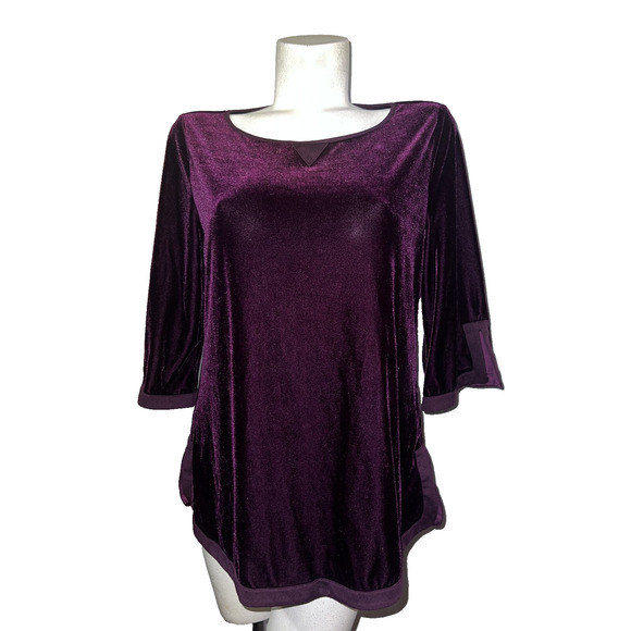 Soft Surroundings Top Women's Size PS Cranberry Wine Velvet 3/4 Sleeve Tunic - Picture 1 of 6